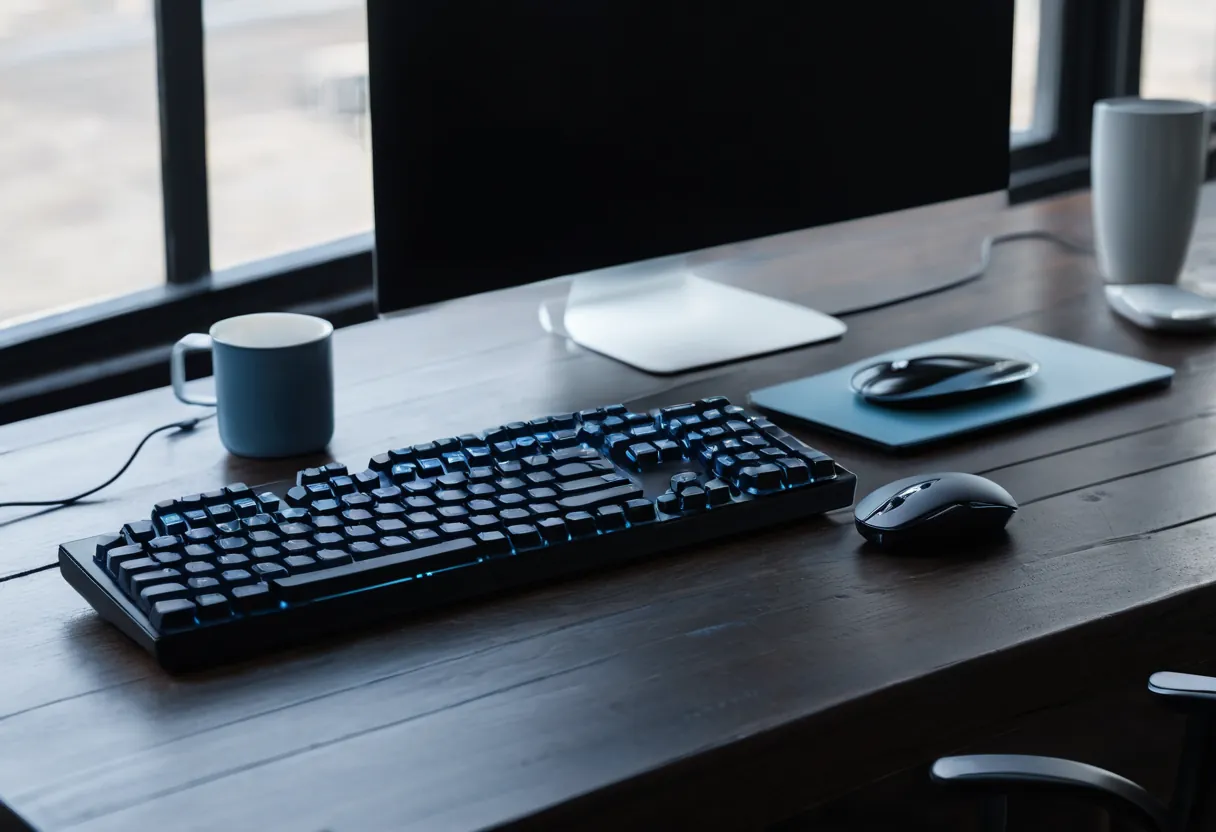 プログラムのコードが映る画面とキーボード